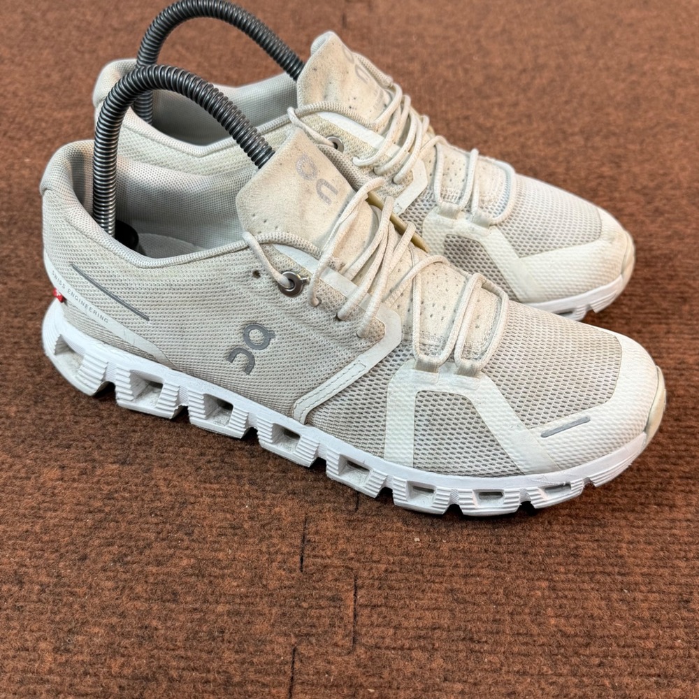 B- On Cloud 5 Women Running Shoes Undyed White Mesh Sneakers Size 8 59.98373 gym